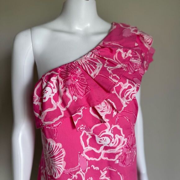 Lily Pulitzer One Shoulder Sandra Ruffle Dress Size 10 Pink - Picture 5 of 8